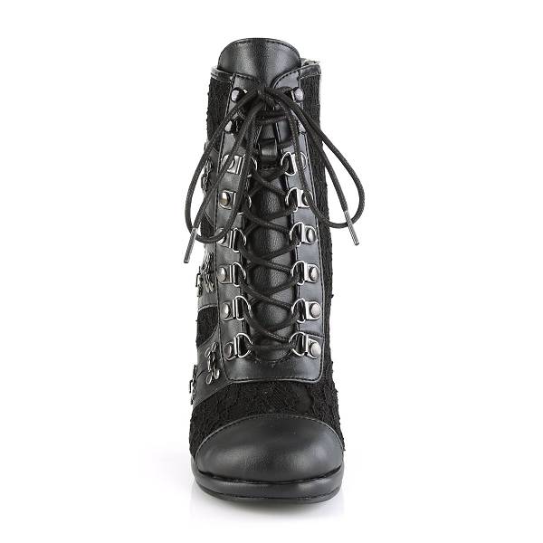 Demonia Women's Glam-202 Ankle Boots - Black Vegan Leather/Lace D8615-94US Clearance